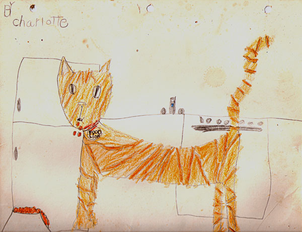 child's drawing of orange cat